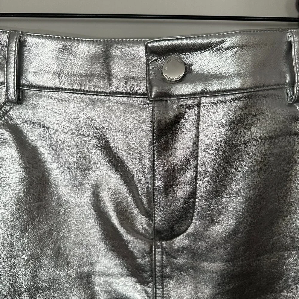 MNG MANGO Faux Leather Silver Mini Skirt Size L Club Edgy Cosplay